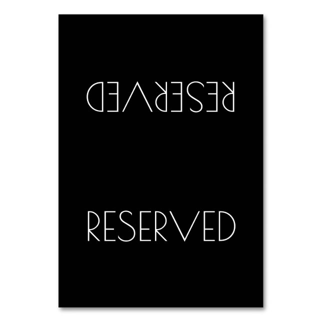 Black Tented Simple Reserved Seating Sign Table Number (Front)