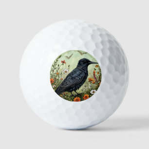Black tern Bird Amid Blooming Flowers Golf Balls