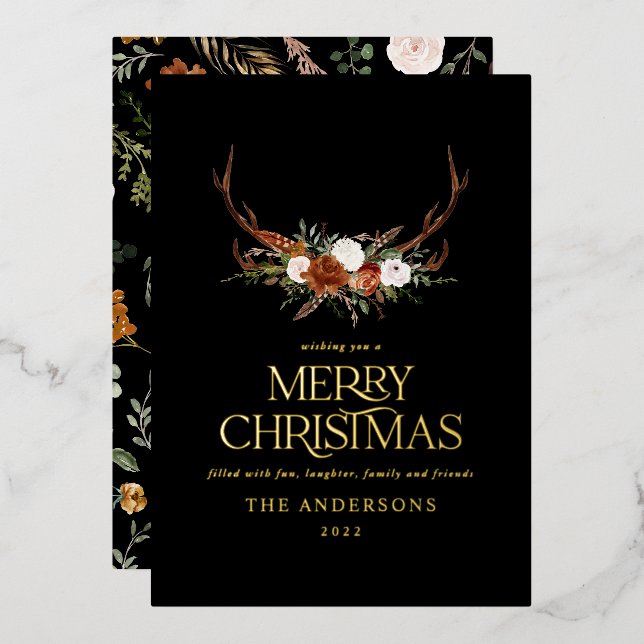 Black terracotta botanical elegant stag floral foi (Front/Back)