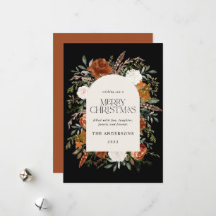 Black terracotta floral botanical elegant arch hol holiday card