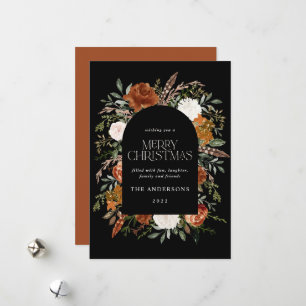 Black terracotta floral botanical elegant arch holiday card