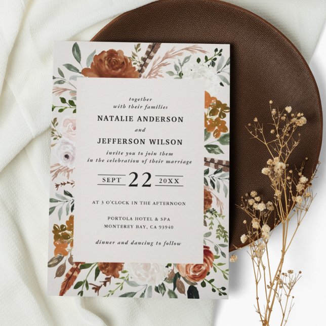 Black terracotta floral rustic elegant modern invi invitation (Creator Uploaded)