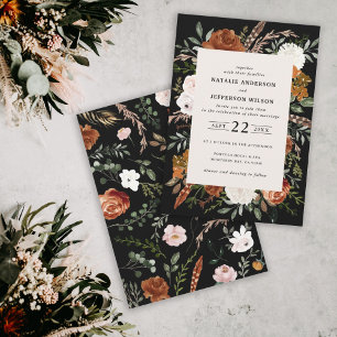 Black terracotta floral rustic elegant modern invitation