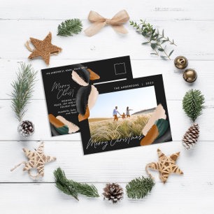 Black terracotta modern minimal watercolor photo holiday postcard