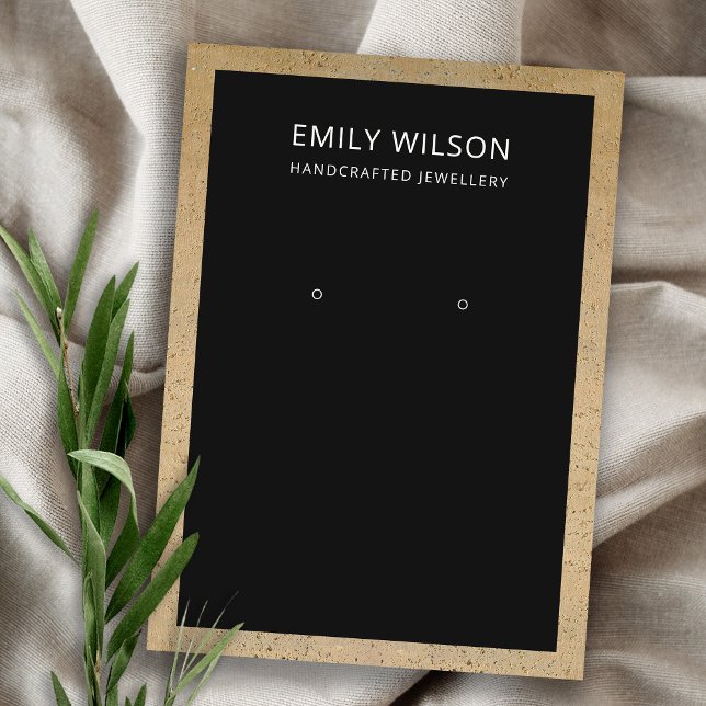 BLACK TERRACOTTA TEXTURE BORDER EARRING DISPLAY BUSINESS CARD (Creator Uploaded)