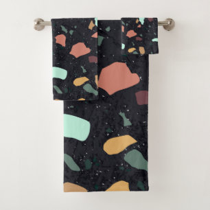 Black Terrazzo Pattern Bath Towel Set