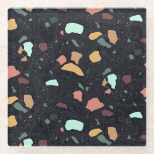 Black Terrazzo Pattern Glass Coaster