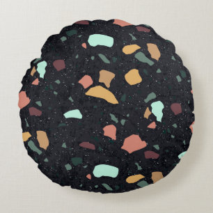 Black Terrazzo Pattern Round Cushion