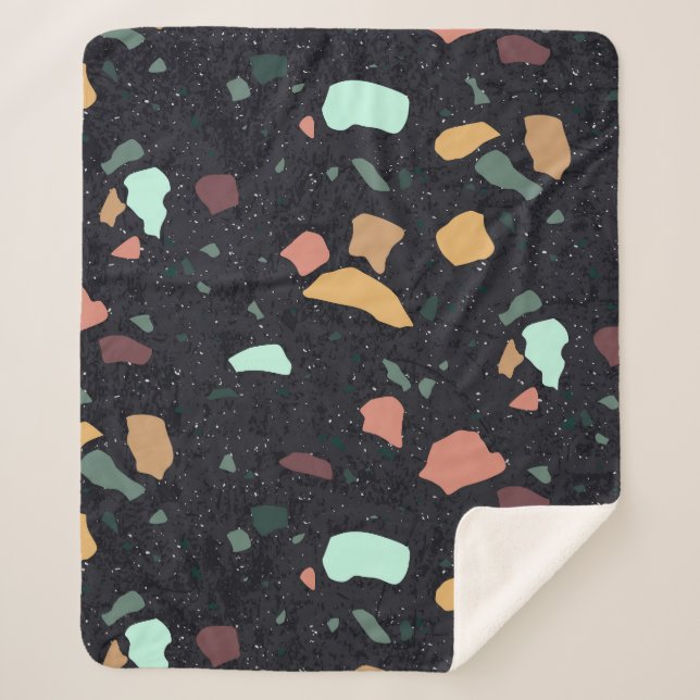 Black Terrazzo Pattern Sherpa Blanket (Front)