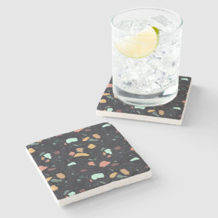 Black Terrazzo Pattern Stone Coaster