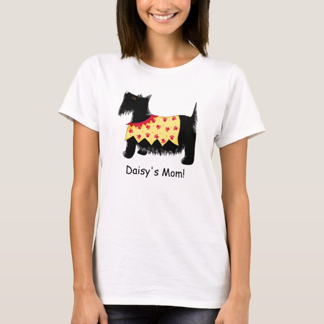 Black Terrier Dog Yellow Red Name Personalised Mum T-Shirt (Front)