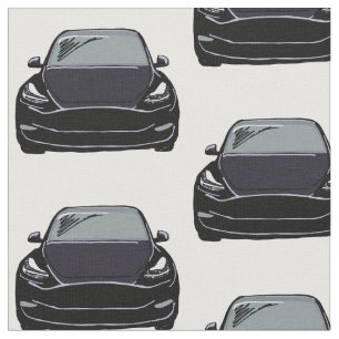 Black Tesla Model Y Hand Drawn Sketch Fabric