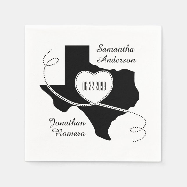 Black Texas Curling Ribbon Wedding Date Napkin (Front)