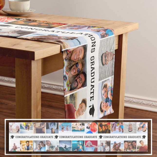 Black Text Congratulations Graduate 22 Photos Short Table Runner (Creator Uploaded)