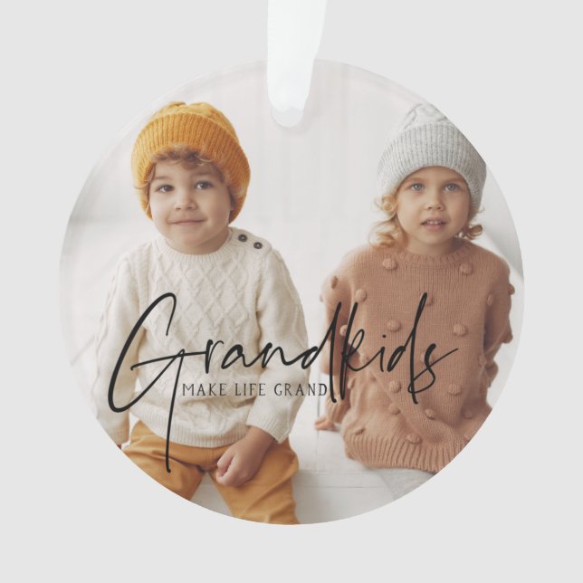 Black Text | Grandkids Make Life Grand Photo Ornament (Front)