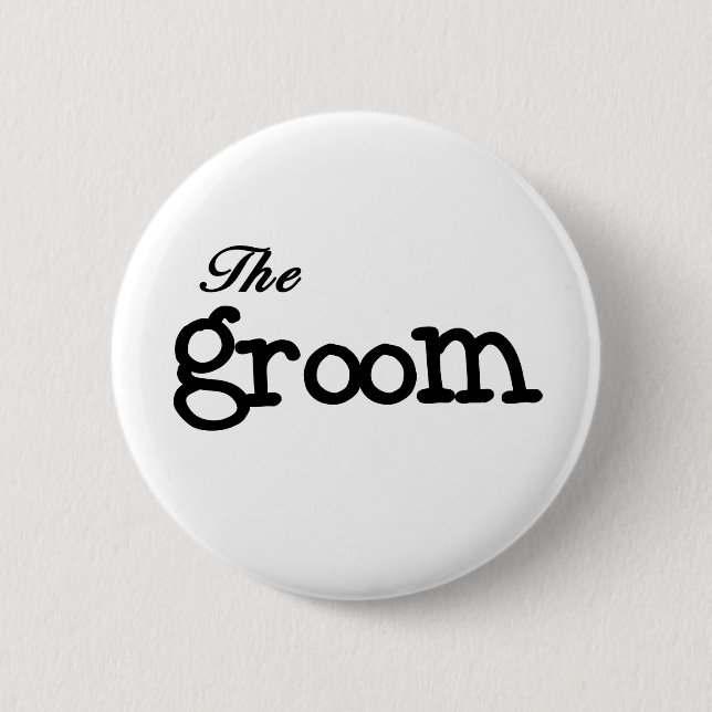 Black Text Groom 6 Cm Round Badge (Front)