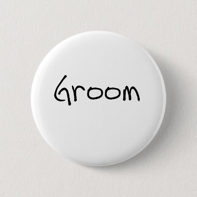 Black Text Groom 6 Cm Round Badge (Front)