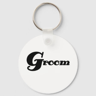 Black Text Groom Key Ring