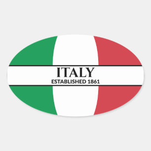Black Text Italy Established 1861 Flag Oval Sticker