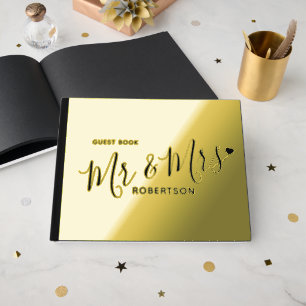 Black text little heart custom gold wedding guest book