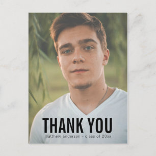 Black Text Male Thank You Graduation Postcard