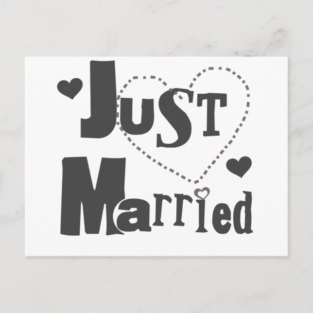 Black Text with Heart Just Married Announcement Postcard (Front)