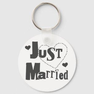 Black Text with Heart Just Married Key Ring