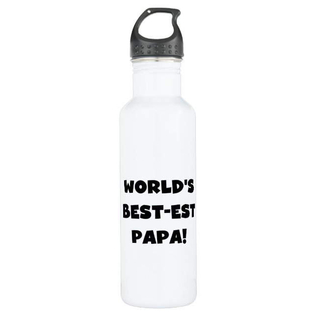 Black Text World's Best-est Papa Tshirts and 710 Ml Water Bottle (Front)