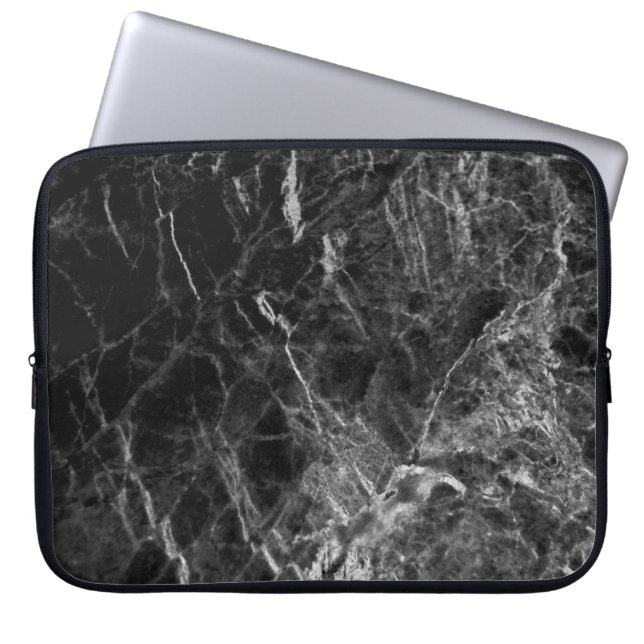 Black texture background stone laptop sleeve (Front)