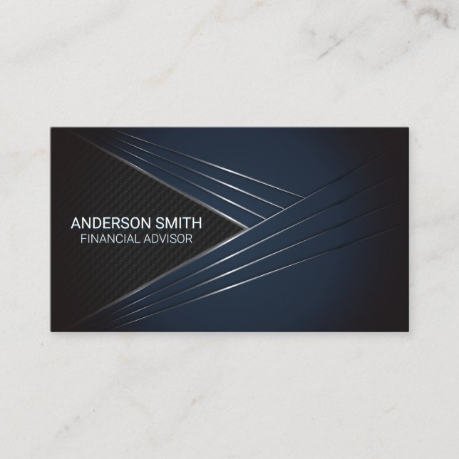 Black Texture | Blue Metallic Lines Background Business Card (Front)