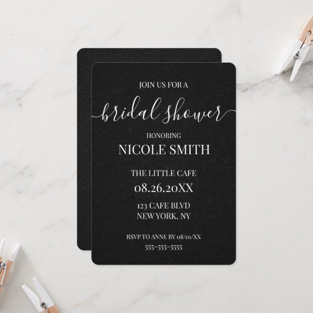 Black Texture Bridal Shower Invitation (Front/Back In Situ)