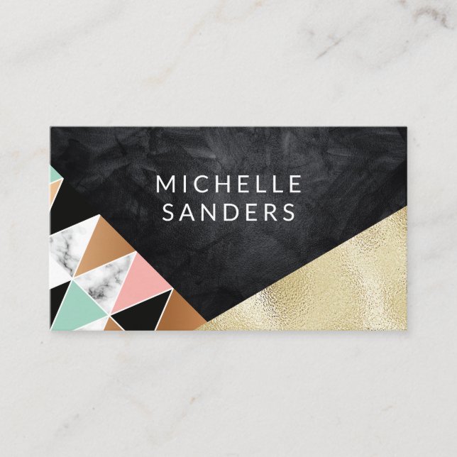Black Texture | Tile Geometric | Gold Foil Business Card (Front)
