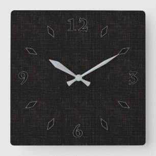 Black textured solid colour square wall clock