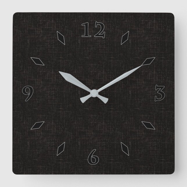 Black textured solid colour square wall clock (Front)
