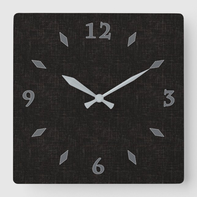 Black textured solid colour square wall clock (Front)