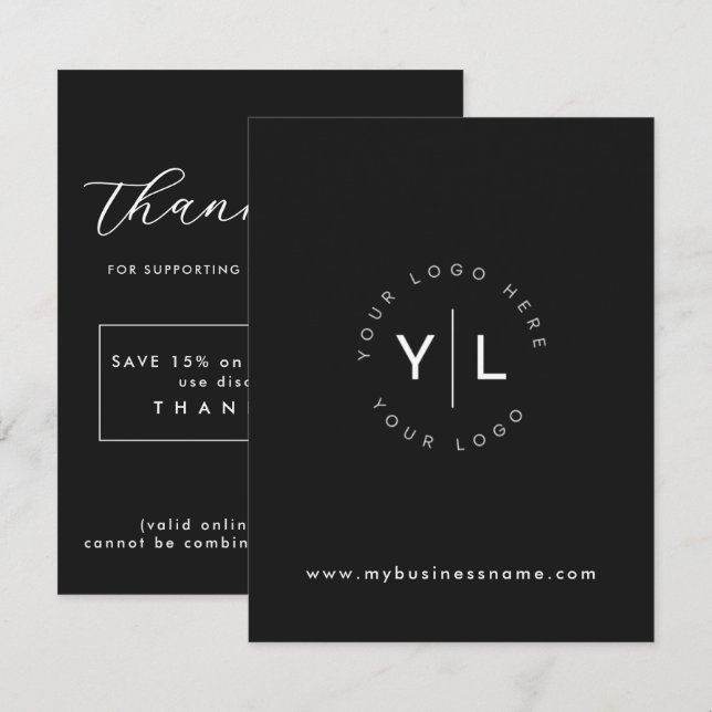Black Thank You Insert with Discount Code Card (Front/Back)