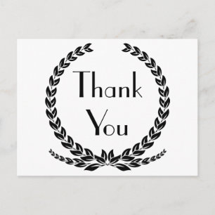 Black Thank You Laurel Leaf Wreath Wedding Party Postcard