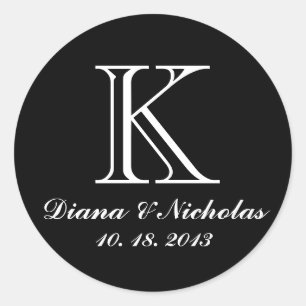 Black thank you monogram wedding favour sticker