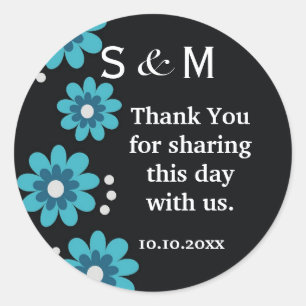 Black Thank You Monogram Wedding Stickers