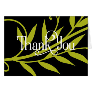 Black Thank You Note with Bright Green Leaf Design