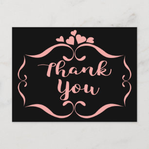 Black Thank You Pink Swirly Hearts Frame Postcard