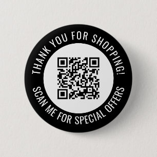 Black Thank You & Scan Me Promotional QR Code 6 Cm Round Badge