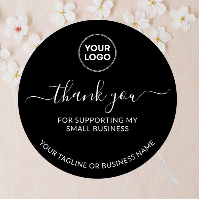 Black Thank you Small Business Logo Round Sticker (Creator Uploaded)