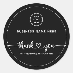 Black Thank You With Logo Classic Round Sticker