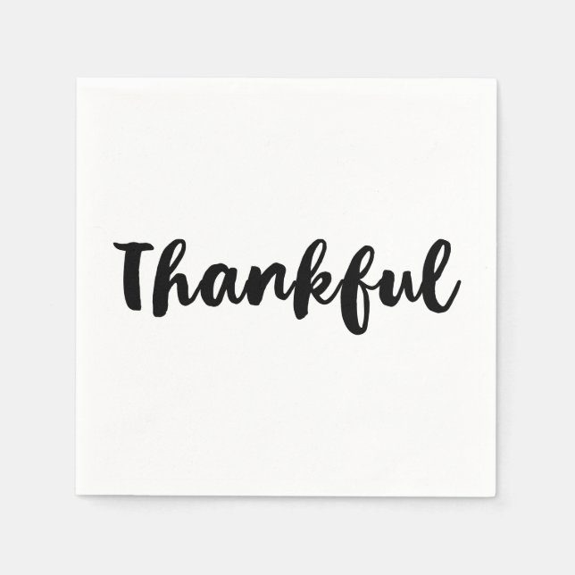 Black "Thankful" Type Thanksgiving Dinner Party Napkin (Front)