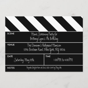 Black That's a Wrap Movie Clapper Birthday Party Invitation