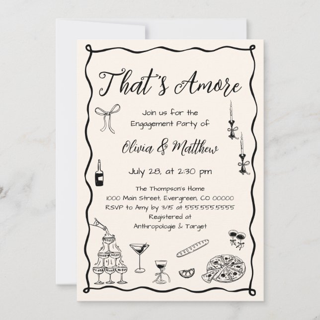 Black That's Amore Wedding Engagement Party Invitation (Front)