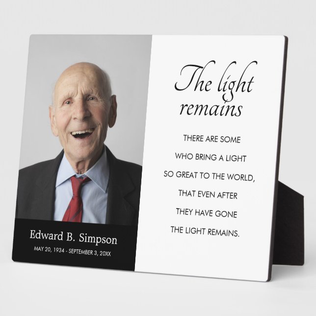 Black The Light Remains Memorial Poem Photo Plaque (Side)