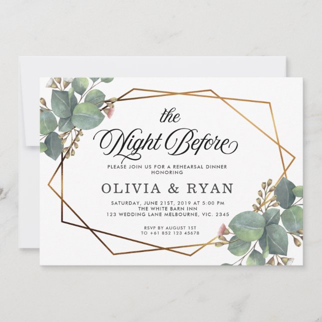 Black the night before geo eucalyptus invitation (Front)