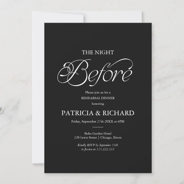 Black The Night Before Rehearsal Dinner  Invitation (Front)